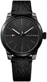 Tommy Hilfiger Men's Quartz Ion Plated and Leather Strap Watch, Color: Black...