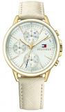 Tommy Hilfiger Women&#39;s Casual Sport Stainless Steel Quartz Watch with Leather Calfskin Strap, Champagne, 17 (Model: 1781790)
