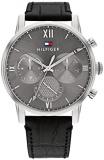 Tommy Hilfiger Men&#39;s Stainless Steel Quartz Watch with Leather Strap, Black, 22 (Model: 1791883)