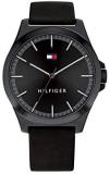 Tommy Hilfiger Men&#39;s Stainless Steel Quartz Watch with Leather Strap, Black, 20 (Model: 1791715)