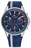 Tommy Hilfiger Men's Stainless Steel Quartz Watch with Silicone Strap, Navy, 21 (Model: 1791859)