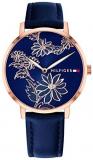 Tommy Hilfiger Women's Gold Quartz Watch with Leather Calfskin Strap, Blue, ...