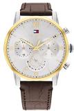 Tommy Hilfiger Men&#39;s Stainless Steel Quartz Watch with Leather Strap, Brown, 22 (Model: 1791884)