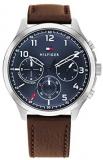 Tommy Hilfiger Men's Stainless Steel Quartz Watch with Leather Strap, Brown,...