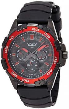 Casio Men&#39;s MTD1069B-1A2 Round Analog Black and Red Dial and Black Resin Strap Watch