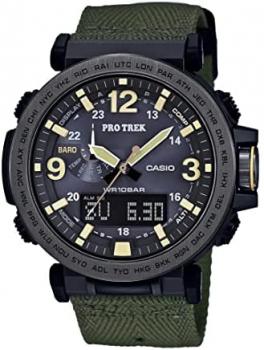 Casio Men&#39;s PRO TREK Stainless Steel Quartz Watch with Cloth Strap, Green, 30.5 (Model: PRG-600YB-3CR)