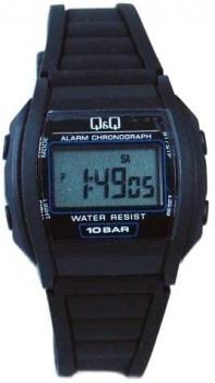 Q&Q #ML01J102Y Men's Black Rubber Band Alarm LCD Digital Watch