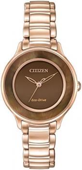 Citizen Circle of Time Women's Quartz Watch with Mother of Pearl Dial Analogue Display and Silver Stainless Steel Rose Gold Plated Bracelet EM0382-86X