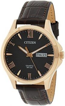 Citizen Quartz Black Dial Brown Leather Men's Watch BF2023-01H