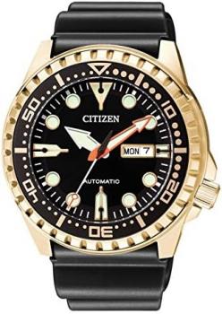 Citizen NH8383-17E Men's Rose Gold Tone Rubber Band Sporty 50M Black Dial Day Date Automatic Watch