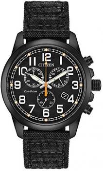 Citizen Eco-Drive Military Quartz Mens Watch, Stainless Steel with Nylon strap, Field watch, Black (Model: AT0205-01E)