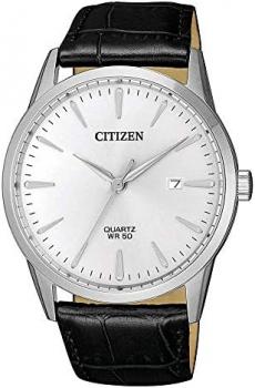 Citizen Quartz Silver Dial Black Leather Men's Watch BI5000-10A