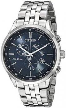 Citizen Eco-Drive CA0647-52L Mens Silver Chronograph Stainless Steel Band Blue Sunray Quartz Dial Watch