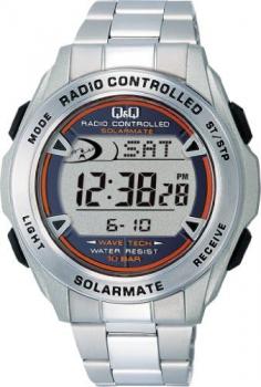 SOLARMATE watch CITIZEN Q & Q Chronograph Solar Digital Radio (Solar Mate) Silver MHS7-200 Men's 10 water pressure