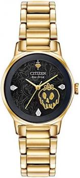 Citizen Eco-Drive Disney Quartz Womens Watch, Stainless Steel, Evil Queen, Gold-Tone (Model: EM0739-52W)