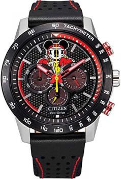 Citizen Eco-Drive Disney Men's Watch, Stainless Steel with Leather Strap, Mickey Mouse