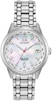 Citizen Women's World Time Perpetual Calendar Quartz Watch with Stainless Steel Strap, Silver, 17 (Model: FC8000-55D), Silver-Tone