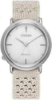 Citizen Eco-Drive Ecosphere Women's Watch, Stainless Steel with ECOPET® Substainable Nylon Strap, WHOLEGARMENT® Construction, Lab-Grown Diamond, 3-Hand