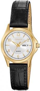 Citizen Quartz Womens Watch, Stainless Steel with Leather strap, Casual, Brown (Model: EQ0593-26A)