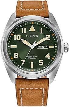 Citizen Men's Sport Casual Garrison 3-Hand Day/Date Eco-Drive Watch, Arabic Markers, Super Titanium®, Sapphire Crystal, Field Watch