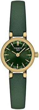 Tissot Womens Lovely Round 316L Stainless Steel case with Yellow Gold PVD Coating Quartz Watch, Green, Leather, 6 (T1400093609100)