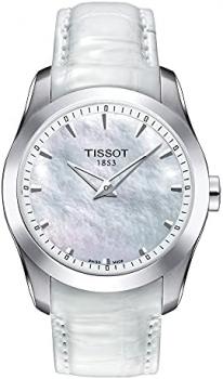 Tissot Womens Couturier 316L Stainless Steel case Swiss Quartz Watch, White, Leather, 18 (T0352461611100)
