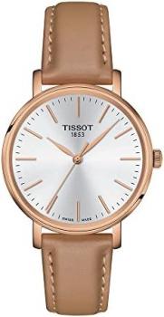 Tissot Womens Everytime Lady 316L Stainless Steel case with Rose Gold PVD Coating Quartz Watch, Beige, Leather, 16 (T1432103601100)