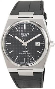 Tissot Mens PRX Powermatic 80 316L Stainless Steel case Automatic Watch, Black, Leather, 12 (T1374071605100)
