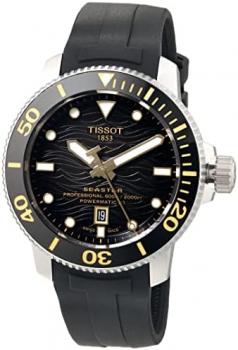 Tissot Mens Seastar 2000 Professional Powermatic 80 316L Stainless Steel case Automatic Watch, Black, Rubber, 22 (T1206071744101)