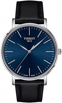 Tissot Mens Everytime Gent 316L Stainless Steel case Quartz Watch, Black, Leather, 20 (T1434101604100)