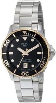 Tissot Unisex Seastar 1000 36mm 316L Stainless Steel case with Yellow Gold PVD Coating Quartz Watch, Grey, Stainless Steel, 18 (T1202102105100)