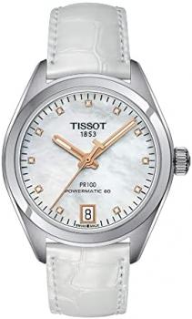 Tissot Womens PR 100 Auto Lady Swiss Automatic Watch, White, Leather,16 (T1012071611601)