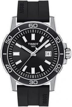 Tissot Mens Supersport Gent 316L Stainless Steel case Quartz Watch, Black, Rubber, 22 (T1256101705100)