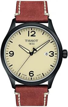 Tissot Mens Gent XL 316L Stainless Steel case with Grey PVD Coating Quartz Watch, Beige, Leather, 22 (T1164103626700)
