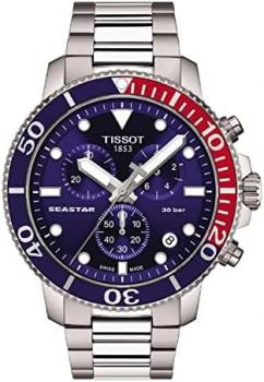 Tissot Mens Seastar 1000 Quartz Chronograph 316L Stainless Steel case Swiss Quartz Watch, Grey, Stainless Steel, 22 (T1204171104103)