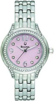 Bulova 96X124 Ladies Silver Pink Crystal Watch