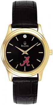 Bulova Women's Alabama Crimson Tide Bama Watch Black Leather Diamond