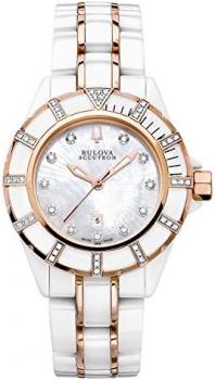 Bulova Accutron 65R140 Ladies White Rose Gold Mirador Watch