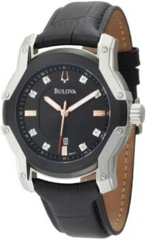 Bulova Men's 98D117 Diamond Black Dial Strap Watch