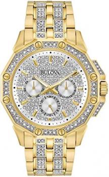 Bulova Men's Crystal Octava Quartz Watch with Stainless Steel Strap, Gold, 21 (Model: 98C126)