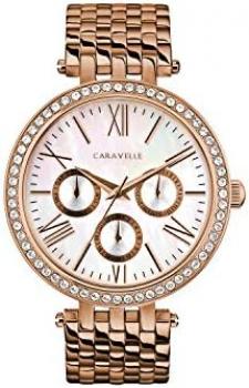 Caravelle by Bulova Dress Multi-Function Ladies Watch, Stainless Steel Crystal , Rose Gold-Tone (Model: 44N111)