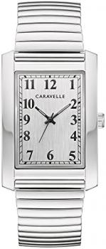 Caravelle by Bulova Men's Classic Dress 3-Hand Quartz Expansion Band Watch, Rectangle Case, Curved Mineral Crystal