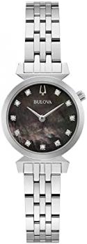 Bulova Ladies Regatta Black Mother-of-Pearl Diamond Dial Stainless Steel Watch 96P221