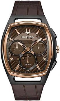 Bulova Men's CURV Chronograph Brown Leather Strap Watch 98A264