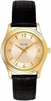 Bulova Leather Ladies Watch - Gold-Tone