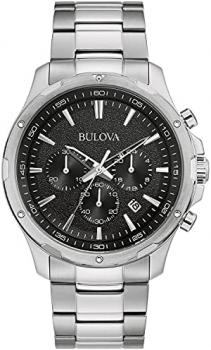 Bulova Men's Classic Stainless Steel Six-Hand Chronograph Quartz Watch, Black Dial Style: 96B336