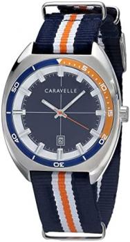 Caravelle by Bulova Retro Quartz Mens Watch, Stainless Steel with Multiple Nylon Strap, Silver-Tone (Model: 43B166)