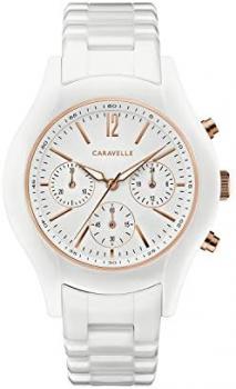 Caravelle by Bulova Ladies' Sport Chronograph Quartz Two-Tone Ceramic Watch, White Dial Style: 45L174