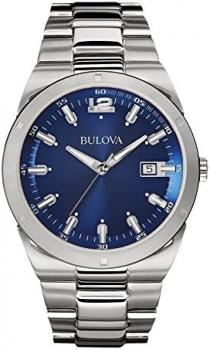Bulova Men's Classic Stainless Steel 3-Hand Calendar Date Quartz Watch, Blue Dial Style: 96B220
