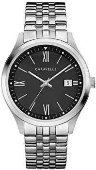 Caravelle by Bulova Men's Dress Quartz Silver Tone Stainless Steel Watch, Black Dial Style: 43B158